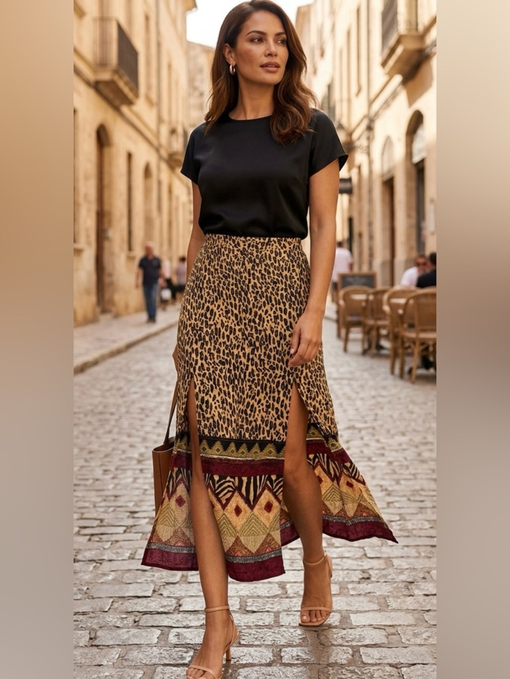 Ship N Shore vintage boho southwestern artsy leopard midi maxi skirt size S